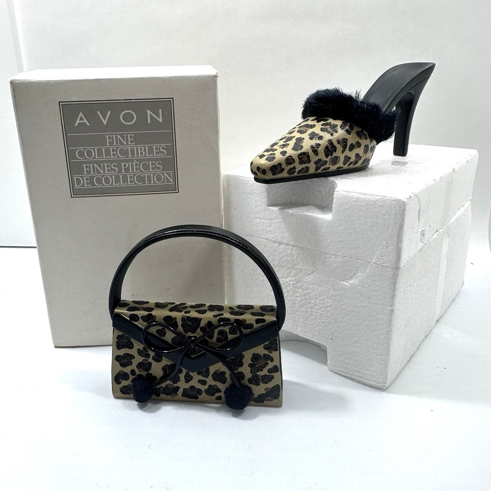 AVON "All Dressed Up" Miniature Shoe And Handbag Fine Colletables Leopard w/BOX